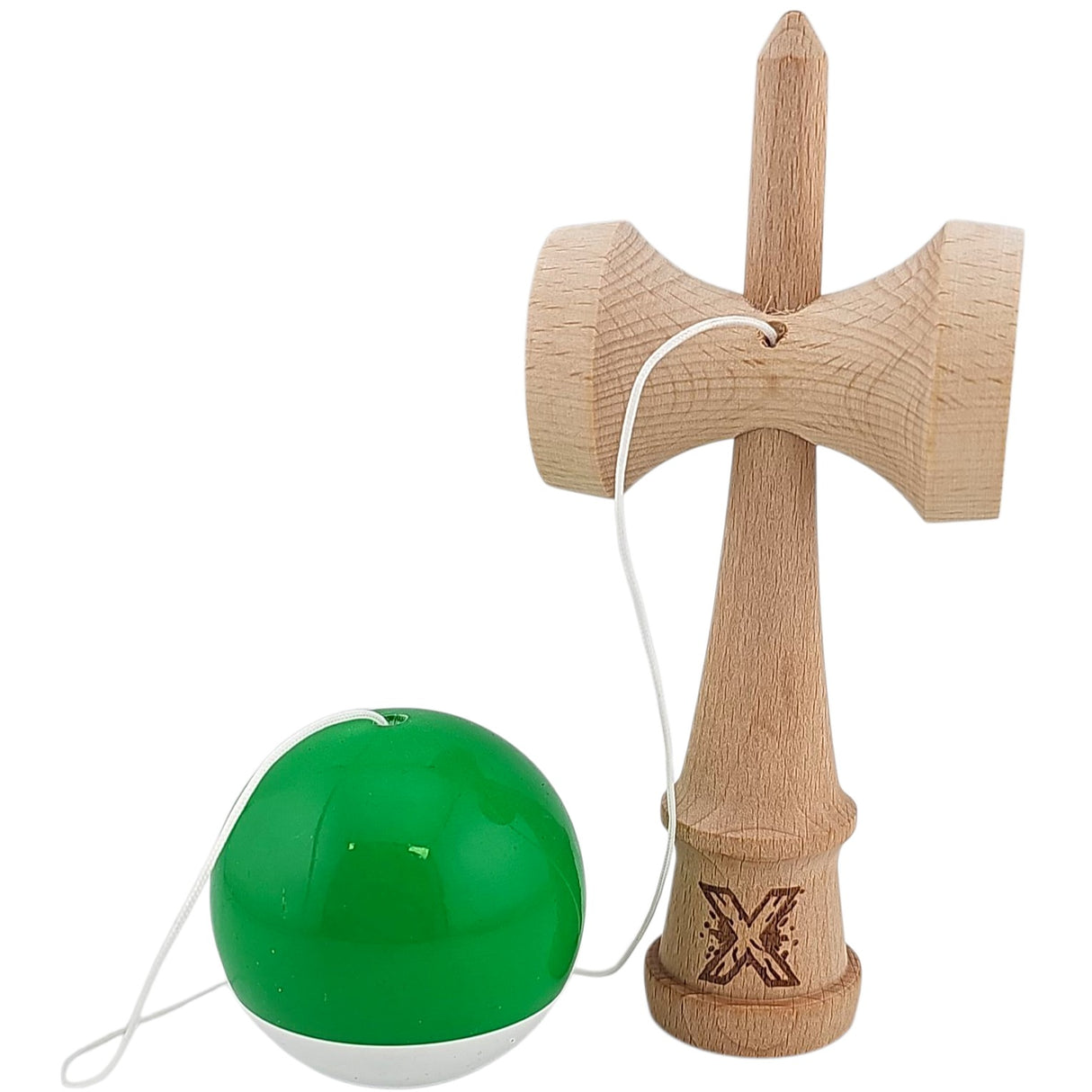 Jucarie Kendama X Originala, Profesionala, Flippy, Super Sticky din Lemn, 18 cm, pentru Copii si Adulti, Verde inchis/Alb - vivimall.ro