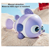 Jucarie mecanica pentru copii Vivimall, pestisor haios, cu cheita, distractiv, se taraste, se misca, 11 x 9 x 7.5 cm cm, mov - vivimall.ro