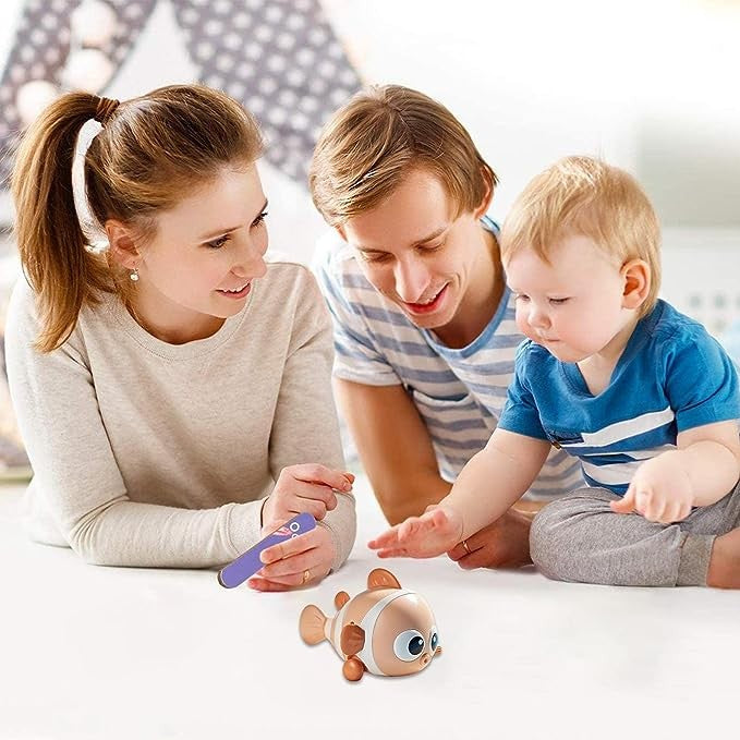 Jucarie mecanica pentru copii Vivimall, pestisor haios, cu cheita, distractiv, se taraste, se misca, 11 x 9 x 7.5 cm cm, portocaliu - vivimall.ro