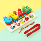 Jucarie Montesorii de Sortat si Pescuit, Vivimall, din Lemn, +3 Ani, cu Magnet, Model Forme Geometrice, Pestisori si Albinute, 22.5 x 13 x 5.3 cm, Multicolor - vivimall.ro