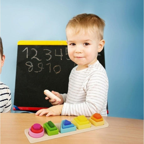 Jucarie Montessori de Sortat, Vivimall, din Lemn, Tip Puzzle, cu 5 Forme Asimetrice, 15 Piese, Educativa, Interactiva, Creativa, Materiale Non Toxice, +2 Ani, Multicolor - vivimall.ro