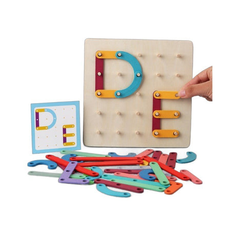 Jucarie Montessori Pegboard, Vivimall, din Lemn, Tip Puzzle, Forme, Litere, Educativ, 17.8 x 17.8 x 1.5 cm, Multicolor - vivimall.ro