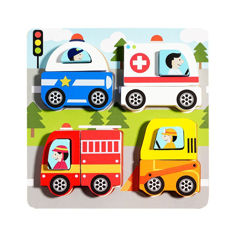 Jucarie Montessori, Vivimall, Tip Puzzle 3D, din Lemn, +36 Luni, Model Masini, 18 x 18 x 1.5 cm, Multicolor - vivimall.ro