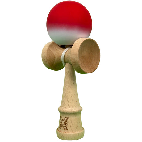 Jucarie Kendama X Originala, Profesionala, Flippy, din Lemn, Rubber Grip, 18 cm, Gradient Rosu/Alb - vivimall.ro
