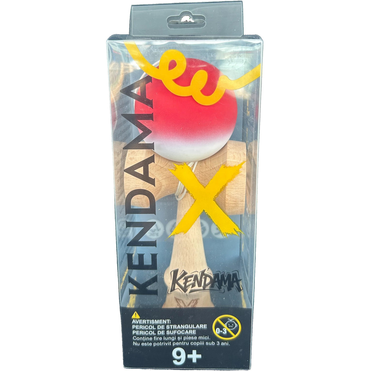 Jucarie Kendama X Originala, Profesionala, Flippy, din Lemn, Rubber Grip, 18 cm, Gradient Rosu/Alb - vivimall.ro
