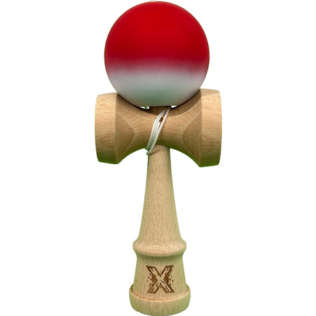 Jucarie Kendama X Originala, Profesionala, Flippy, din Lemn, Rubber Grip, 18 cm, Gradient Rosu/Alb - vivimall.ro