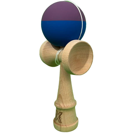 Jucarie Kendama X Originala, Profesionala, Flippy, din Lemn, Rubber Grip, 18 cm, Albastru/Mov - vivimall.ro