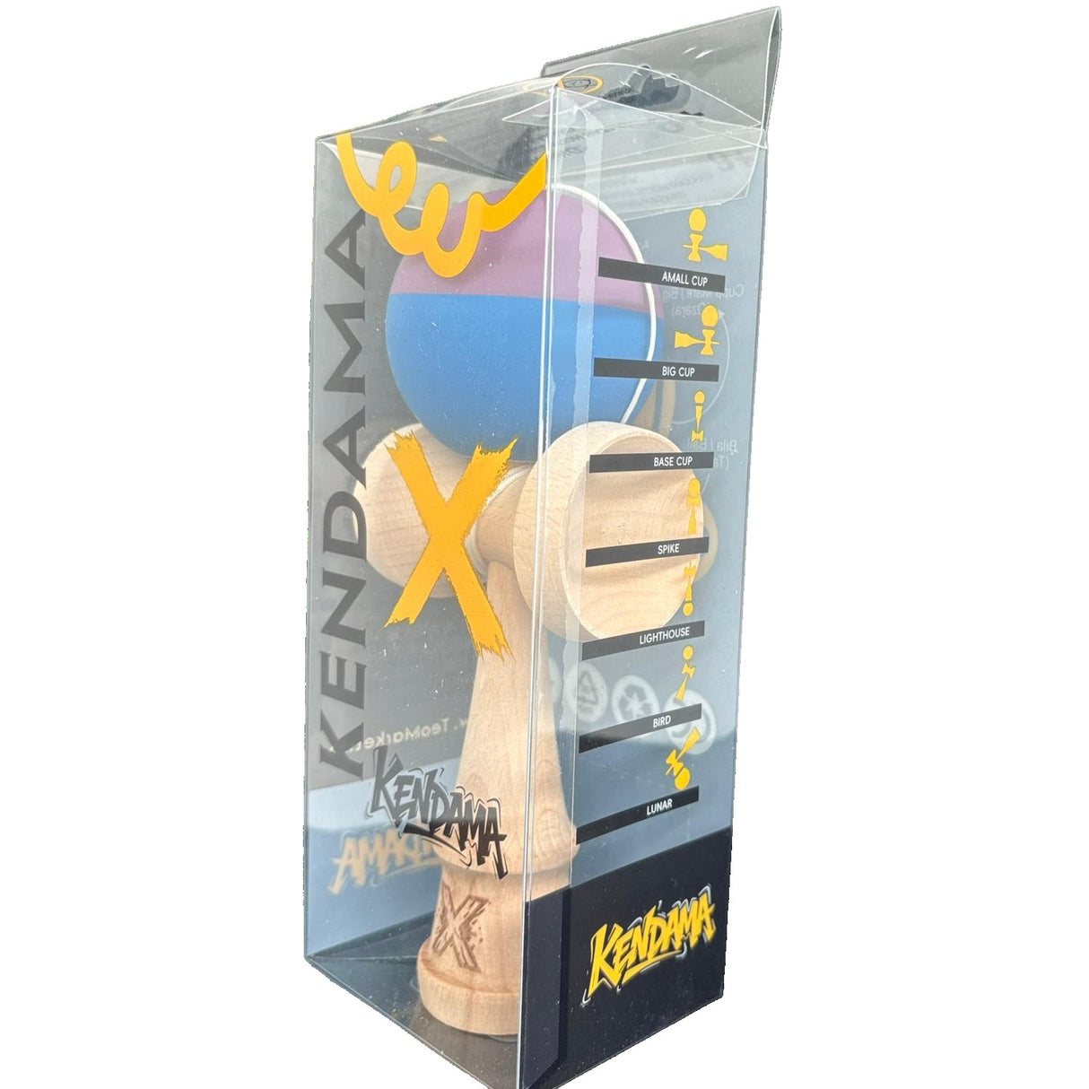 Jucarie Kendama X Originala, Profesionala, Flippy, din Lemn, Rubber Grip, 18 cm, Albastru/Mov - vivimall.ro