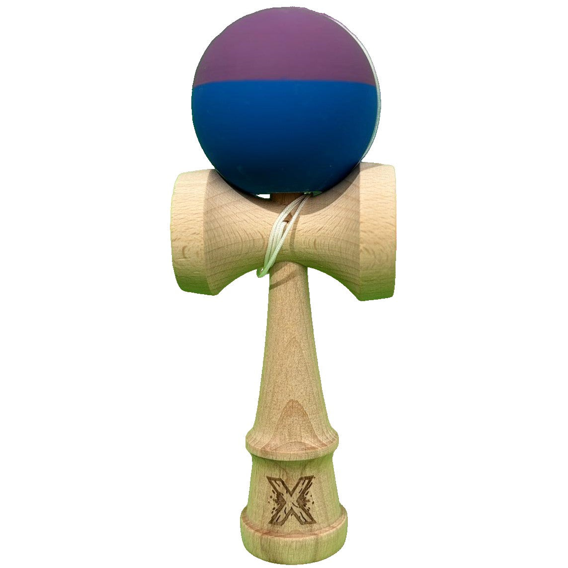 Jucarie Kendama X Originala, Profesionala, Flippy, din Lemn, Rubber Grip, 18 cm, Albastru/Mov - vivimall.ro