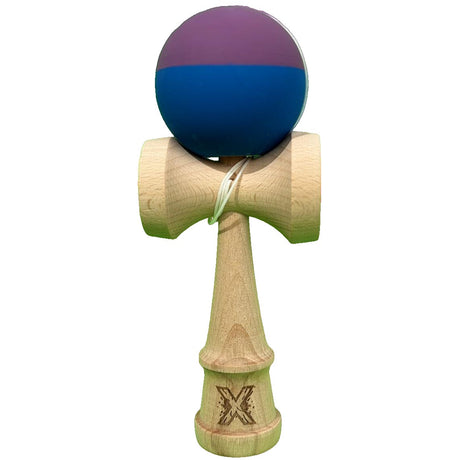 Jucarie Kendama X Originala, Profesionala, Flippy, din Lemn, Rubber Grip, 18 cm, Albastru/Mov - vivimall.ro