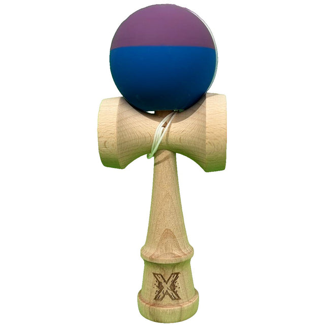 Jucarie Kendama X Originala, Profesionala, Flippy, din Lemn, Rubber Grip, 18 cm, Albastru/Mov - vivimall.ro