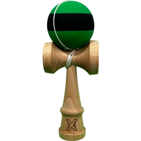 Kendama X Originala, Profesionala, Vivimall, 18 cm, din Lemn, Rubber Grip, Negru/Verde - vivimall.ro