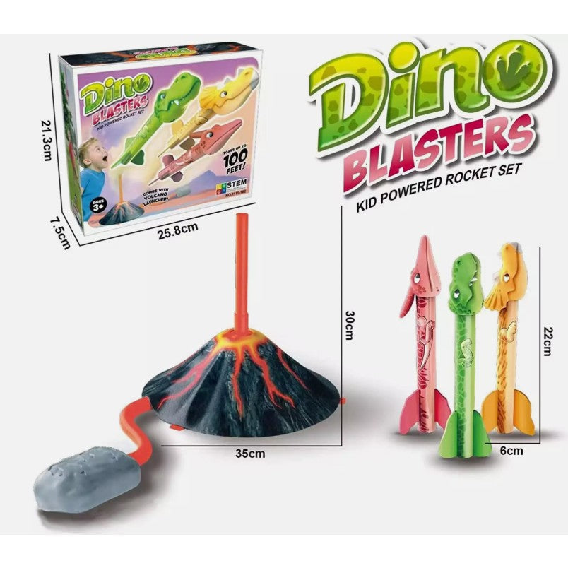 Jucarie Pentru Copii, Lansator De Rachete Cu Piciorul, Un Singur Lansator, 3 Rachete Donozauri Cu Lumini, 30 Cm Inaltime, Model Vulcan, Multicolor - vivimall.ro