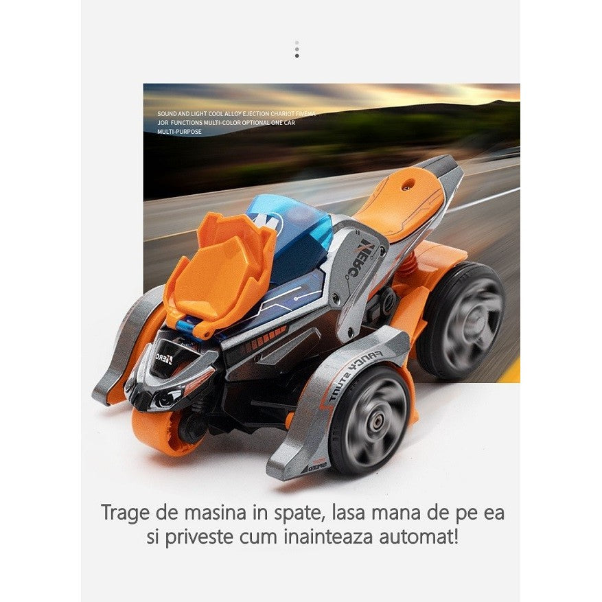 Jucarie pentru copii, masina cu extensie de motocicleta 2 in 1, portocalie - vivimall.ro