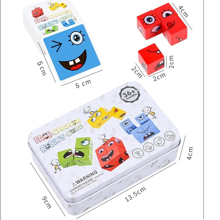 Jucarie Pentru Copii Montessori Vivimall, Cub din Lemn, Asamblare Fete, 64 de Carti Distractive, pentru Baieti si Fete, Varsta +3 ani, Educativ, Cutie din Aluminiu, 13.5 x 4 x 9 cm, multicolor - vivimall.ro