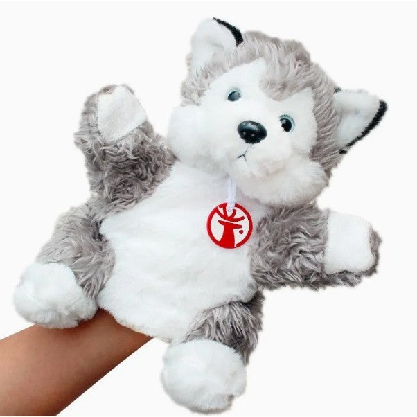 Papusa de Mana pentru Teatru de Papusi, Flippy, din Plus, 25 x 10 x 8 cm, Model Husky, Gri - vivimall.ro