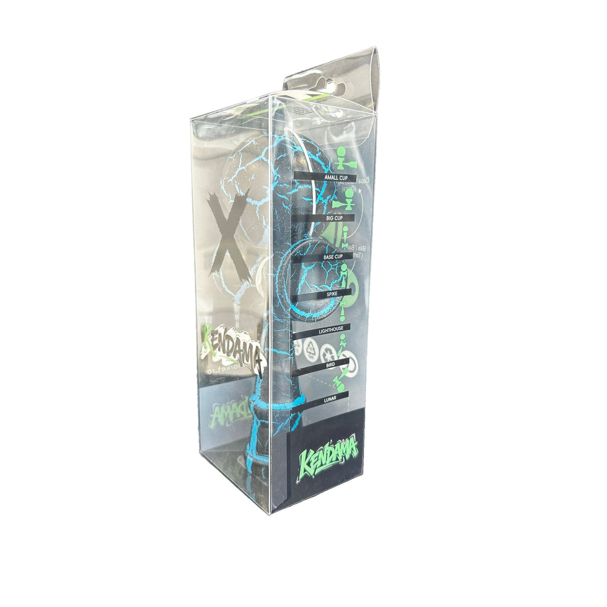 Jucarie Kendama Profesionala, Kendama Cracked din Lemn – 18 cm, Joc Interactiv de Indemanare pentru copii si adulti, Negru Albastru - vivimall.ro