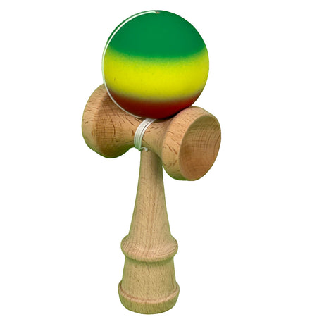 Jucarie Interactiva Kendama Profesionala, Flippy, din Lemn, 18 cm, Joc de Indemanare pentru Copii si Adulti, Gradient Verde/Galben/Rosu - vivimall.ro