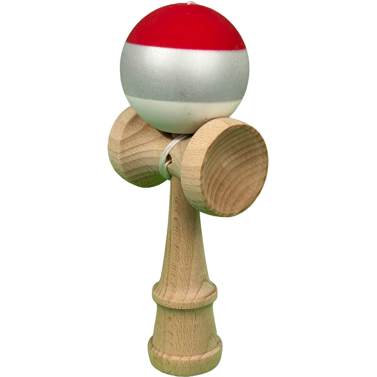 Jucarie Interactiva Kendama Profesionala din Lemn, 18 x 7 x 6 cm, Joc de Indemanare pentru Copii si Adulti, Multicolor Rosu Gri Alb - vivimall.ro