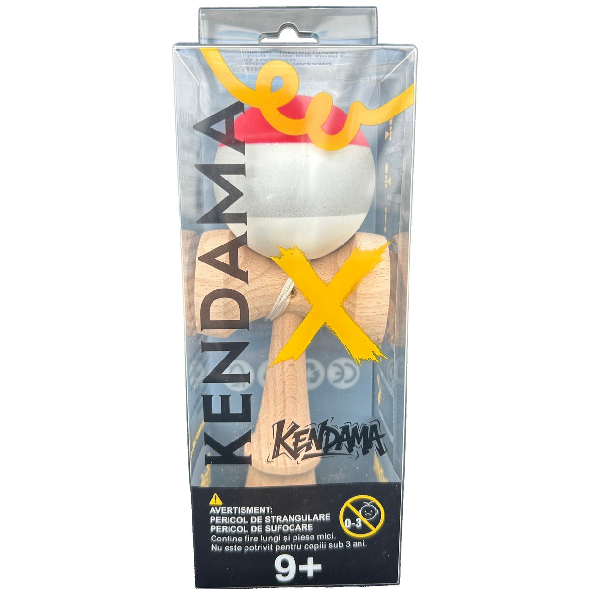 Jucarie Interactiva Kendama Profesionala din Lemn, 18 x 7 x 6 cm, Joc de Indemanare pentru Copii si Adulti, Multicolor Rosu Gri Alb - vivimall.ro