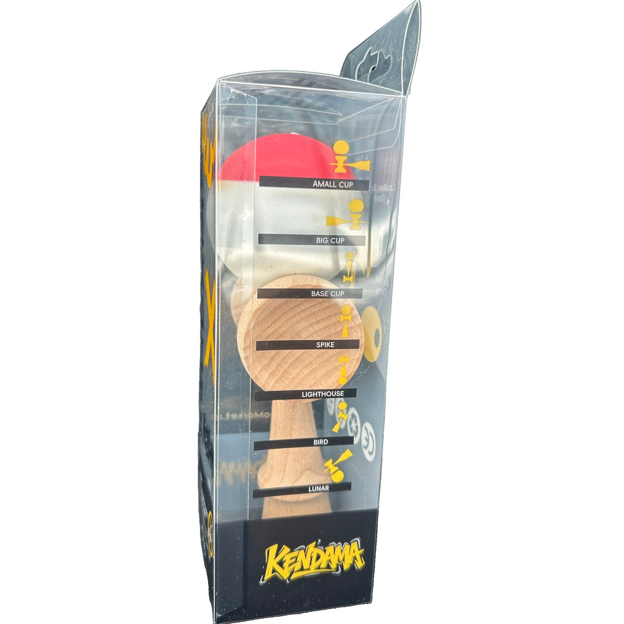 Jucarie Interactiva Kendama Profesionala din Lemn, 18 x 7 x 6 cm, Joc de Indemanare pentru Copii si Adulti, Multicolor Rosu Gri Alb - vivimall.ro