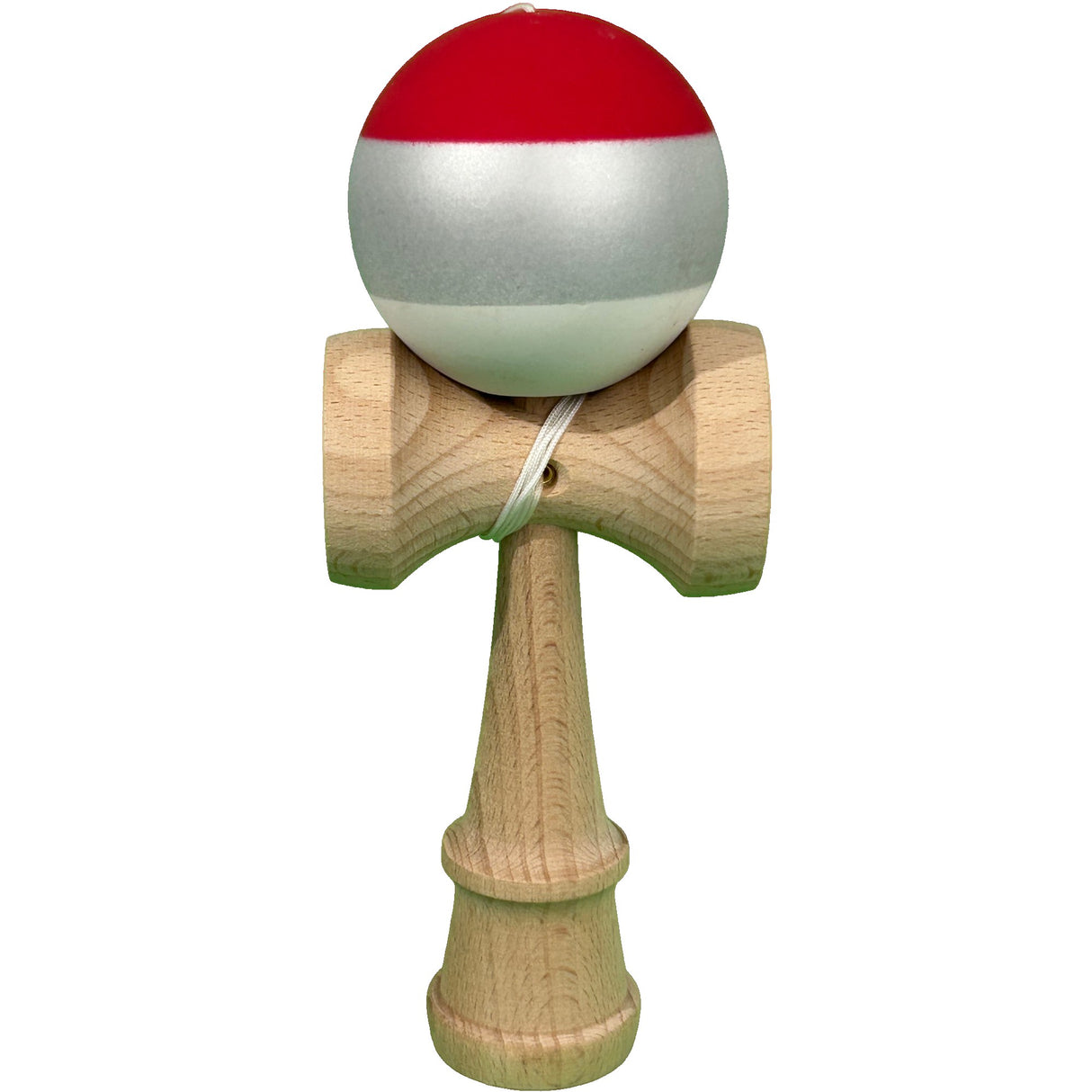 Jucarie Interactiva Kendama Profesionala din Lemn, 18 x 7 x 6 cm, Joc de Indemanare pentru Copii si Adulti, Multicolor Rosu Gri Alb - vivimall.ro