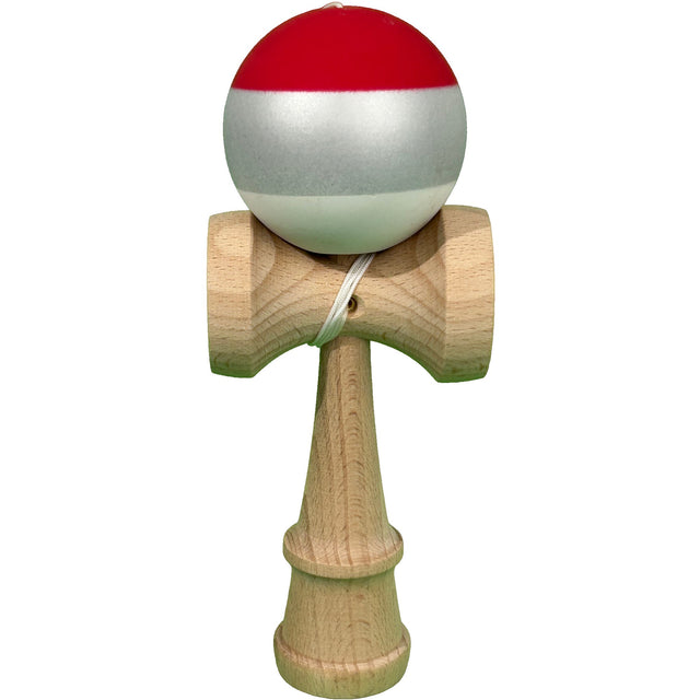 Jucarie Interactiva Kendama Profesionala din Lemn, 18 x 7 x 6 cm, Joc de Indemanare pentru Copii si Adulti, Multicolor Rosu Gri Alb - vivimall.ro