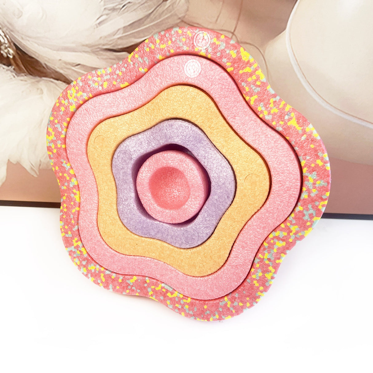 Jucarie Senzoriala de Echilibru, Flippy, Tip Stepping Stones, 5 Piese, din Spuma, pentru Miscare, Sarituri, Prindere, Diametru 28 cm, Model 1, Multicolor - vivimall.ro