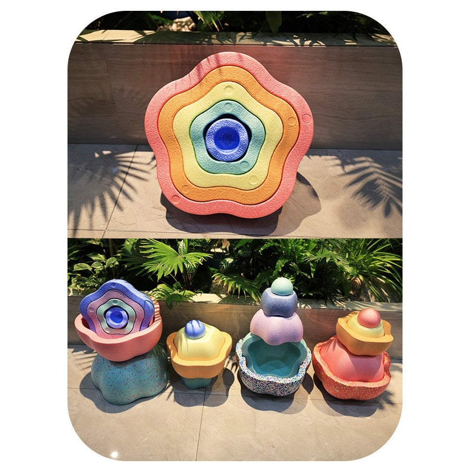 Jucarie Senzoriala de Echilibru, Flippy, Tip Stepping Stones, 5 Piese, din Spuma, pentru Miscare, Sarituri, Prindere, Diametru 28 cm, Model 2, Multicolor - vivimall.ro