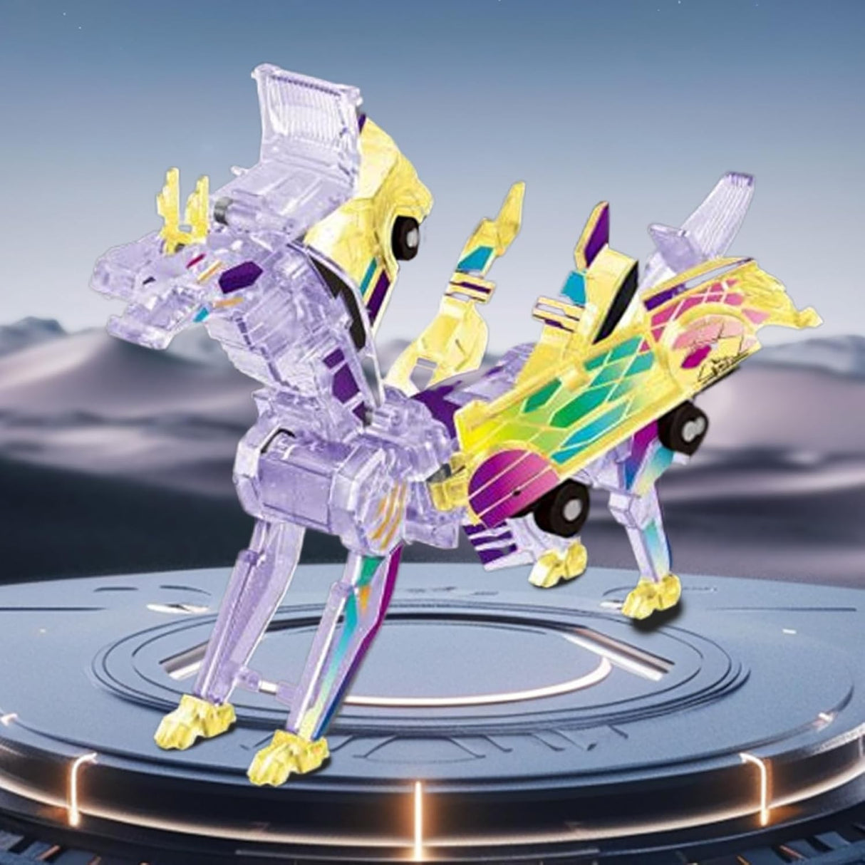 Jucarie Transformabila 2in1, Flippy, Crystal Wing Flying Dragon, Masina/Dragon, Atractie Magnetica, Fluorescent, +3 Ani, din ABS, Multicolor - vivimall.ro