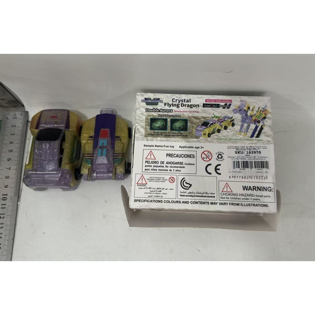 Jucarie Transformabila 2in1, Flippy, Crystal Wing Flying Dragon, Masina/Dragon, Atractie Magnetica, Fluorescent, +3 Ani, din ABS, Multicolor - vivimall.ro