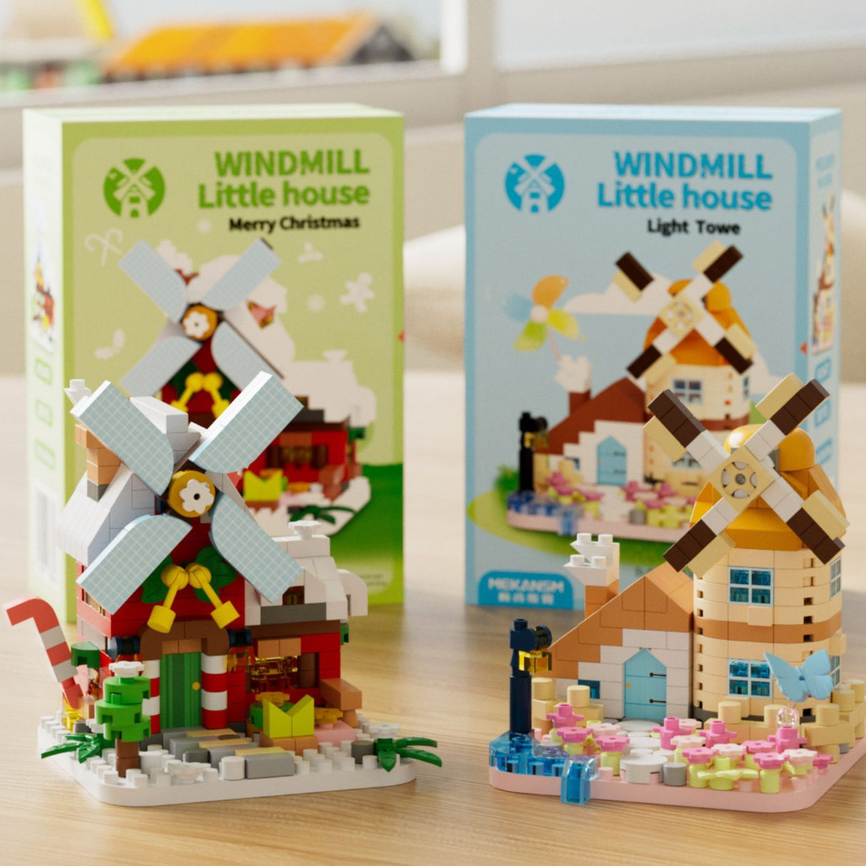 Set de Constructie, Flippy, Model Miniatura Moara de Vant, Jucarie Educativa STEM, Model 3D, Micro-Caramizi, 289 piese, +6 Ani, cm, 11.5 x 8 x 4.5 cm, Galben