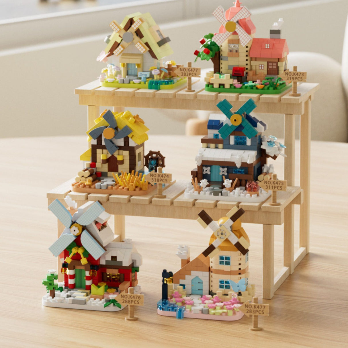 Set de Constructie, Flippy, Model Miniatura Moara de Vant, Jucarie Educativa STEM, Model 3D, Micro-Caramizi, 289 piese, +6 Ani, cm, 11.5 x 8 x 4.5 cm, Galben