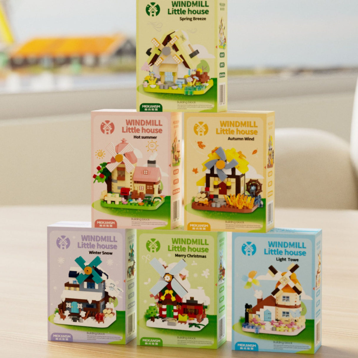 Set de Constructie, Flippy, Model Miniatura Moara de Vant, Jucarie Educativa STEM, Model 3D, Micro-Caramizi, 289 piese, +6 Ani, cm, 11.5 x 8 x 4.5 cm, Galben