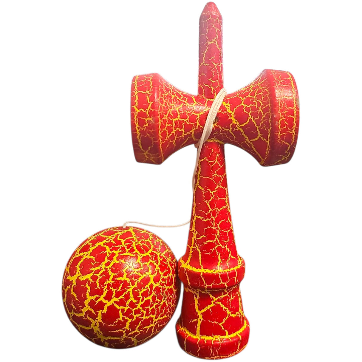 Kendama X Originala, Profesionala, Vivimall, Cracked, din Lemn, 18 cm, Rosu/Galben - vivimall.ro