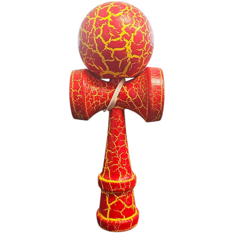 Kendama X Originala, Profesionala, Vivimall, Cracked, din Lemn, 18 cm, Rosu/Galben - vivimall.ro