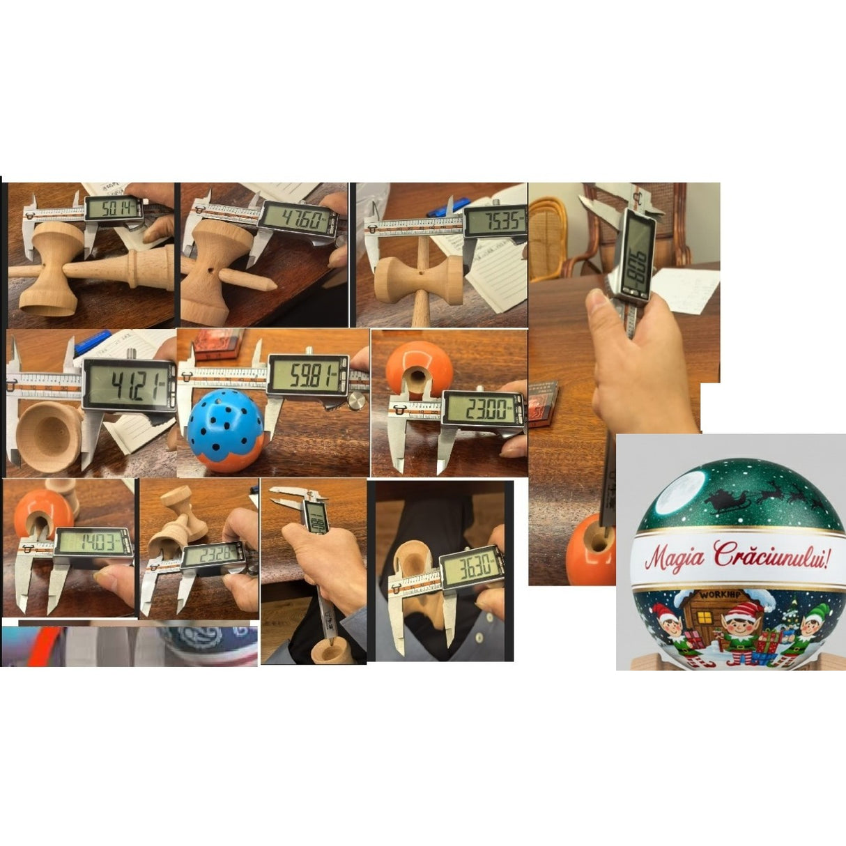 Kendama X Originala, Profesionala, Flippy, Christmas Super Sticky cu Cupe Mari V3, King Size Cups, Rulment Metalic si Gaura in Baza, din Lemn 18 cm, Ata 55 cm, Verde Magia Craciunului - vivimall.ro