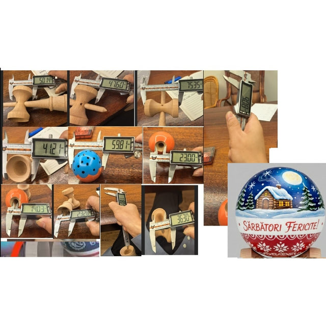 Kendama X Originala, Profesionala, Flippy, Christmas Super Sticky cu Cupe Mari V3, King Size Cups, Rulment Metalic si Gaura in Baza, din Lemn 18 cm, Ata 55 cm, Albastru/Rosu Sarbatori Fericite - vivimall.ro