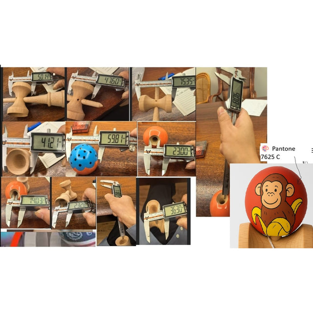 Kendama X Originala, Profesionala, Flippy, Brown Monkey Super Sticky cu Cupe Mari V3, King Size Cups, Rulment Metalic si Gaura in Baza, din Lemn 18 cm, Ata 55 cm, Rosu/Portocaliu - vivimall.ro