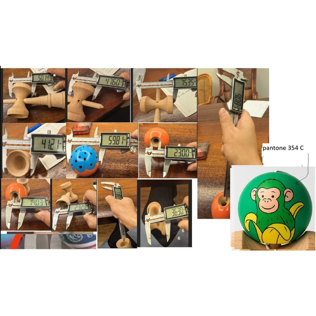 Kendama X Originala, Profesionala, Flippy, Green Monkey Super Sticky cu Cupe Mari V3, King Size Cups, Rulment Metalic si Gaura in Baza, din Lemn 18 cm, Ata 55 cm, Verde - vivimall.ro