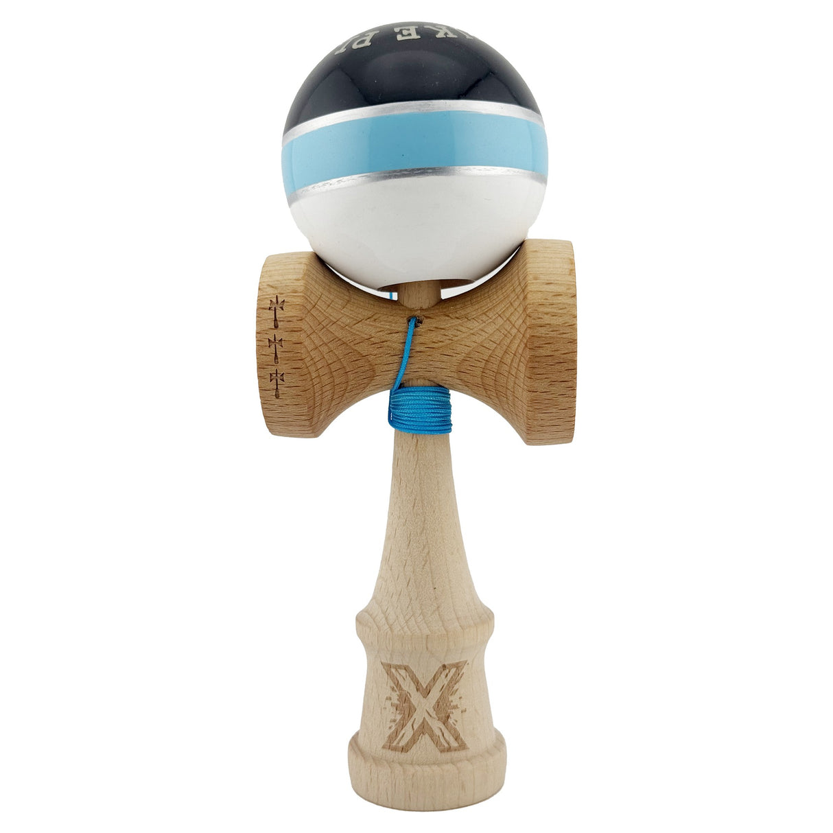 Kendama Originala X - ROYAL , Profesionala, Vivimall, din Lemn, 18 cm, Albastru-Gold - vivimall.ro