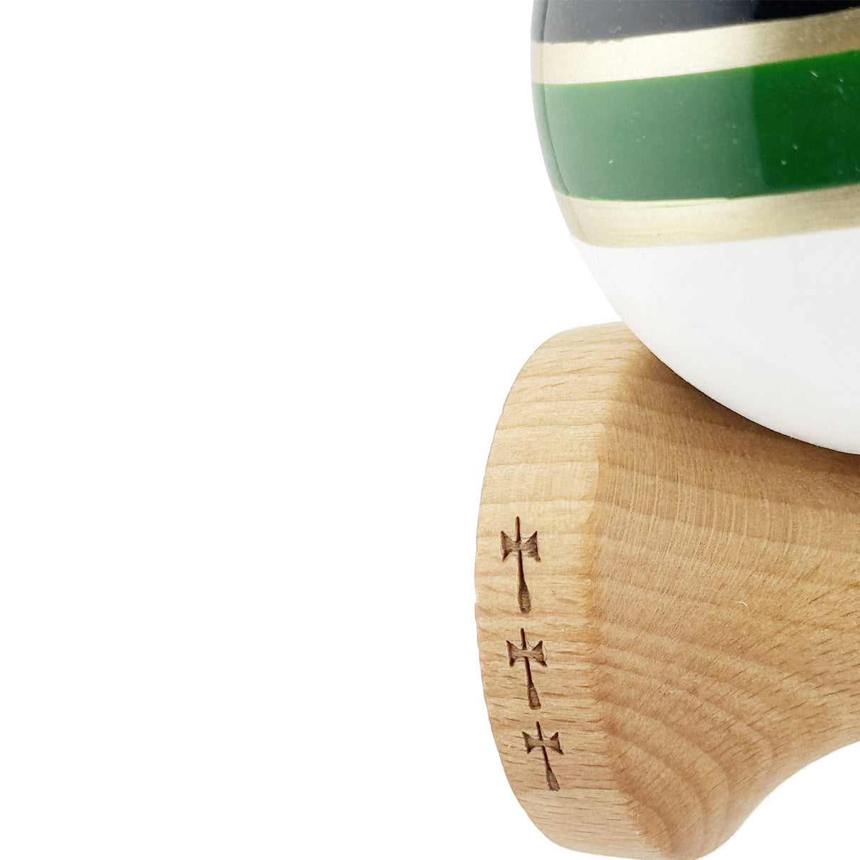 Kendama Originala X - ROYAL , Profesionala, Vivimall, din Lemn, 18 cm, Verde-Gold - vivimall.ro