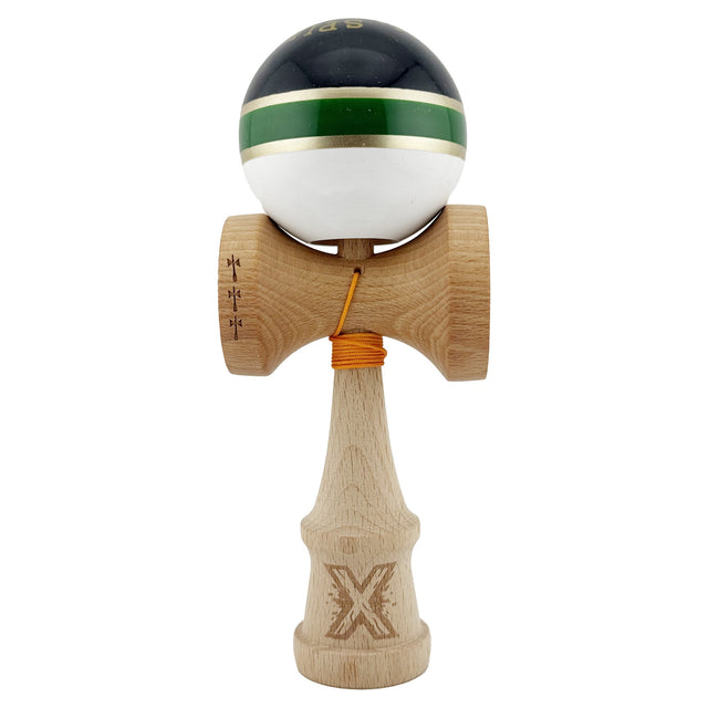 Kendama Originala X - ROYAL , Profesionala, Vivimall, din Lemn, 18 cm, Verde-Gold - vivimall.ro
