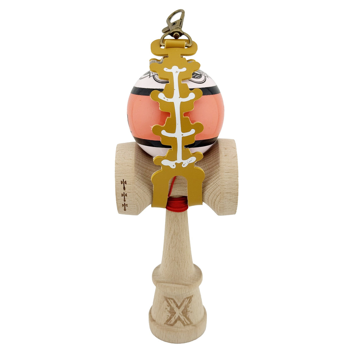 Husa pentru Kendama, Flippy, tip Pandativ/Breloc, Imprimeu Skull, din Piele Ecologica, 26 x 3.2 cm, Maro deschis