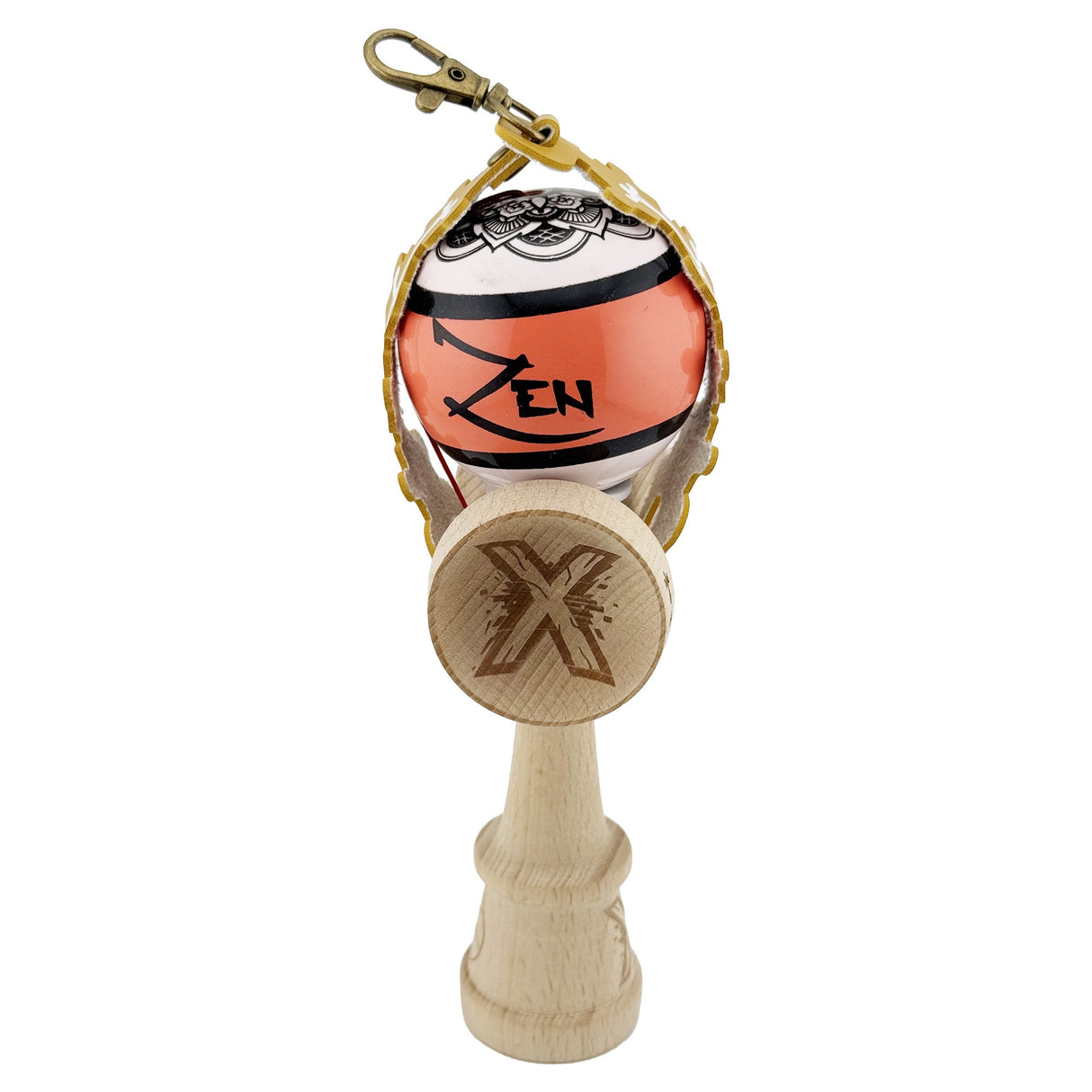 Husa pentru Kendama, Flippy, tip Pandativ/Breloc, Imprimeu Skull, din Piele Ecologica, 26 x 3.2 cm, Maro deschis