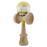 Kendama X Originala, Profesionala, Flippy, Legendary IMPERIAL, Super Sticky, Cupe Mari KING SIZE V3, Gaura in Baza, Rulment Metalic, din lemn 18 cm, Ata 62/65 cm, Alb/Auriu - vivimall.ro