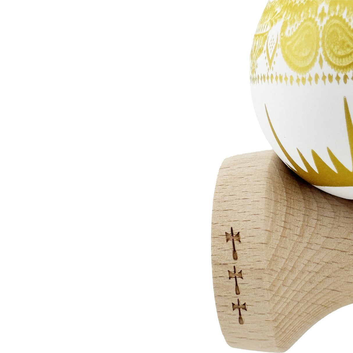 Kendama X Originala, Profesionala, Flippy, Legendary IMPERIAL, Super Sticky, Cupe Mari KING SIZE V3, Gaura in Baza, Rulment Metalic, din lemn 18 cm, Ata 62/65 cm, Alb/Auriu - vivimall.ro