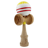 Kendama X CHICANOS Originala, Profesionala, Flippy, Big Cups V2, Super Sticky cu Cupe Mari, Rulment Metalic, din lemn 18 cm, Ata 55 cm, Auriu/Alb - vivimall.ro