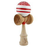 Kendama X CHICANOS Originala, Profesionala, Flippy, Big Cups V2, Super Sticky cu Cupe Mari, Rulment Metalic, din lemn 18 cm, Ata 55 cm, Rosu/Alb - vivimall.ro