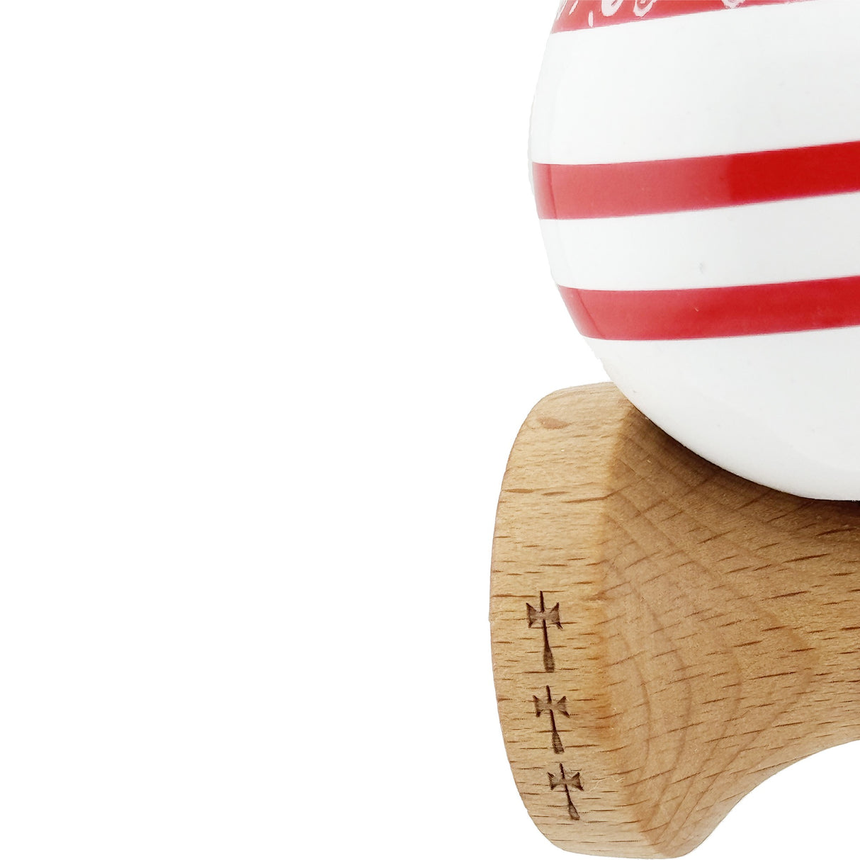 Kendama X CHICANOS Originala, Profesionala, Flippy, Big Cups V2, Super Sticky cu Cupe Mari, Rulment Metalic, din lemn 18 cm, Ata 55 cm, Rosu/Alb - vivimall.ro